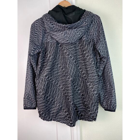 Nike Women's M Black White Gray Geometric Full Zip Hooded Windbreaker Jacket - Picture 7 of 10